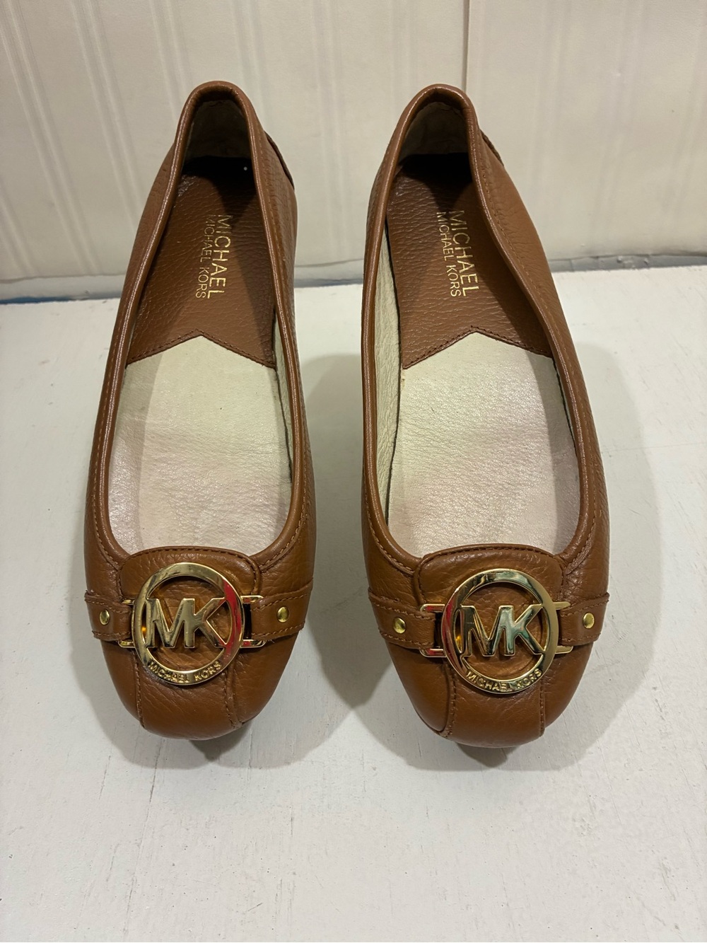 MICHAEL Michael Kors Tan Leather MK Logo Ballet Flats